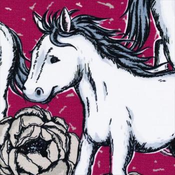 French Terry Free Horses by Steinbeck Pferde auf Pink mit Rosen